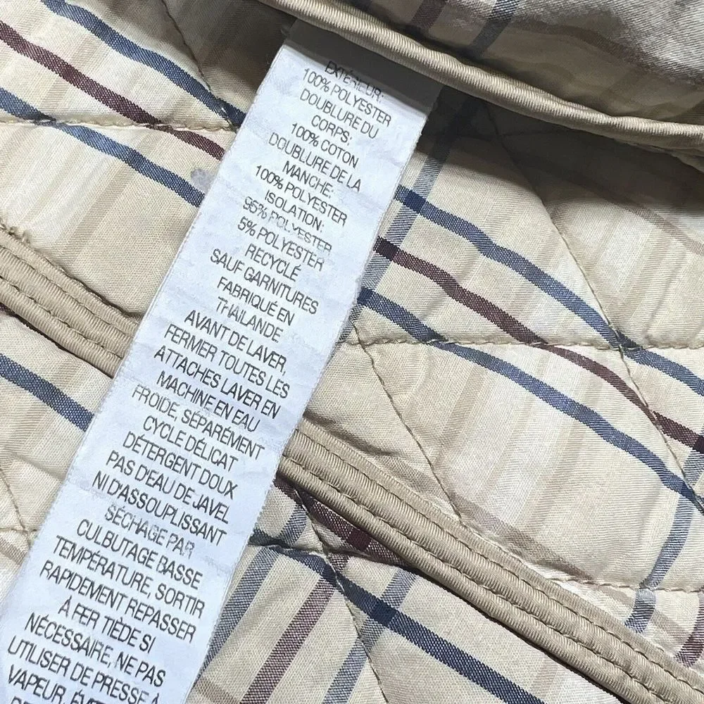 L.L.Bean Gold Quilted Jacket Women Small Tan Nova Check Plaid Lined Snap Button - Picture 9 of 9